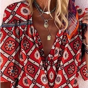 BOHO top M nwt BURGUNDY RED v neck blouse